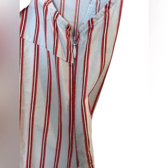 DEREK LAM 10 CROSBY Blue/Red Striped Dress Ruffle Shirtdress Sleeveless - Sz 16 - Picture 7 of 16